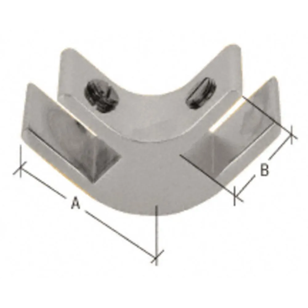 1-1/2" Long 2-Way 90 Degree Deluxe Glass Furniture Connector for 3/4" Glass