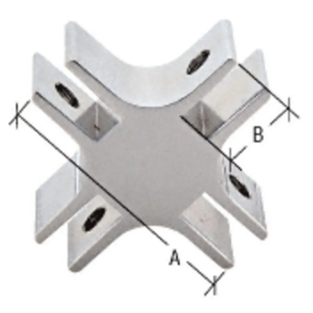1-1/2" Long 4-Way 90 Degree Deluxe Glass Furniture Connector for 3/4" Glass