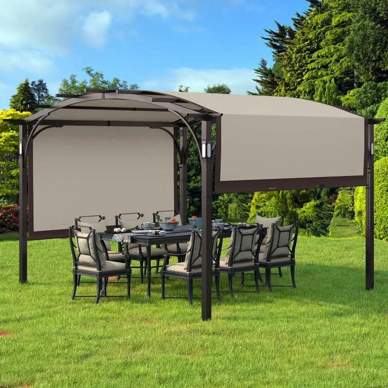 10 Ft. W x 8 Ft.D Metal Pergola with Adjustable Canopy,LED Light and Bluethooth Speaker