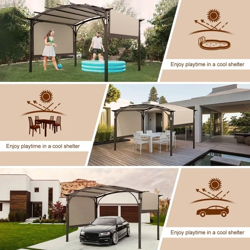 10 Ft. W x 8 Ft.D Metal Pergola with Adjustable Canopy,LED Light and Bluethooth Speaker