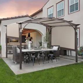 10 Ft. W x 8 Ft.D Metal Pergola with Adjustable Canopy,LED Light and Bluethooth Speaker