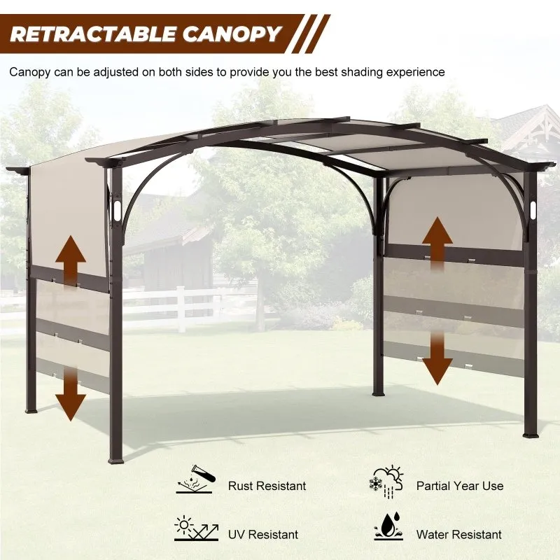 10 Ft. W x 8 Ft.D Metal Pergola with Adjustable Canopy,LED Light and Bluethooth Speaker