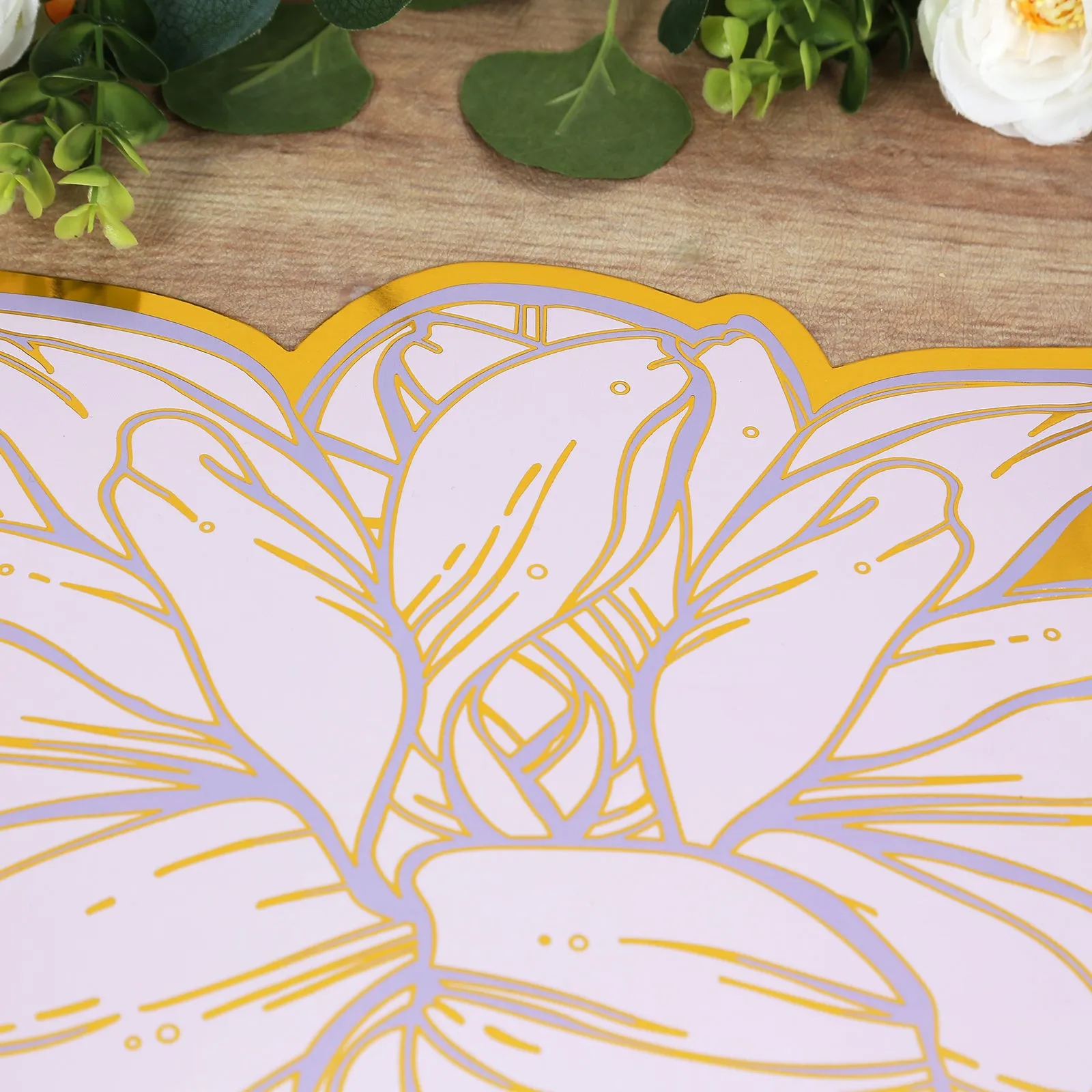 10 Pack Lavender Peony Cardboard Paper Placemats with Gold Foil Edges, 14" Lilac Disposable Floral Table Mats - 300GSM
