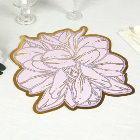 10 Pack Lavender Peony Cardboard Paper Placemats with Gold Foil Edges, 14" Lilac Disposable Floral Table Mats - 300GSM