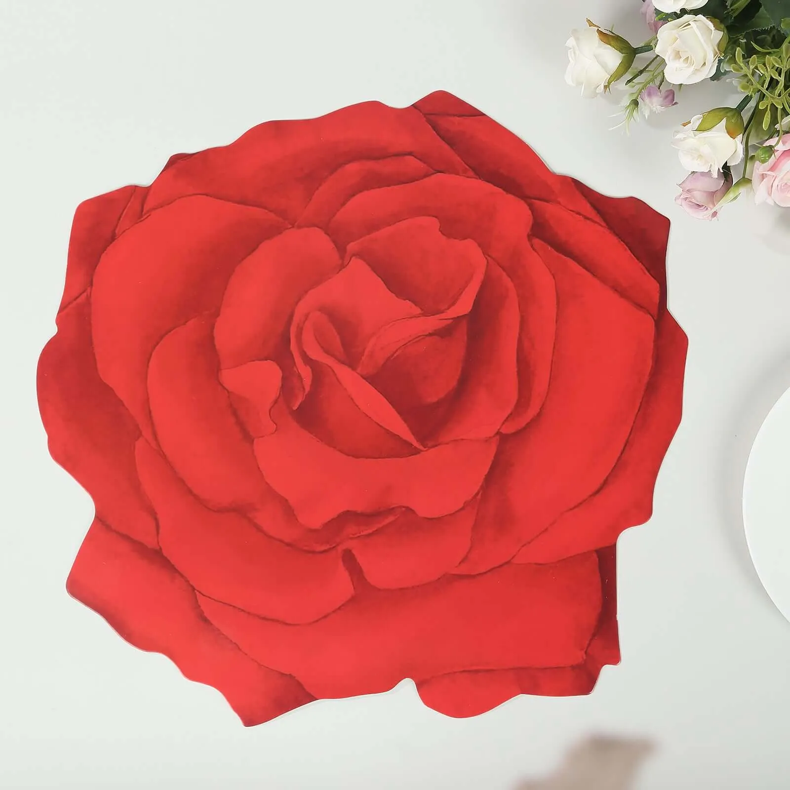 10 Pack Red Rose Flower Cardboard Paper Placemats, 14" Disposable Floral Table Mats - 400GSM