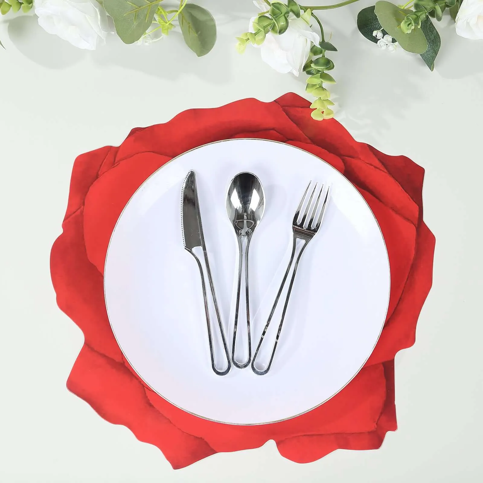 10 Pack Red Rose Flower Cardboard Paper Placemats, 14" Disposable Floral Table Mats - 400GSM