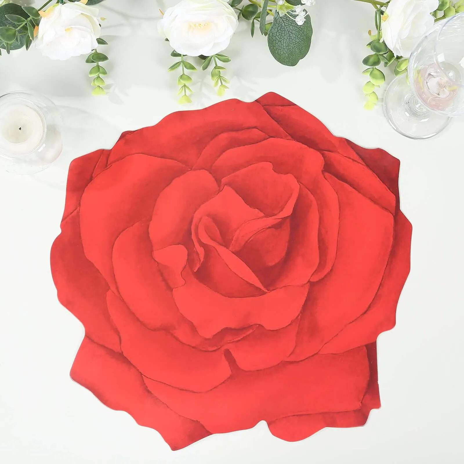10 Pack Red Rose Flower Cardboard Paper Placemats, 14" Disposable Floral Table Mats - 400GSM