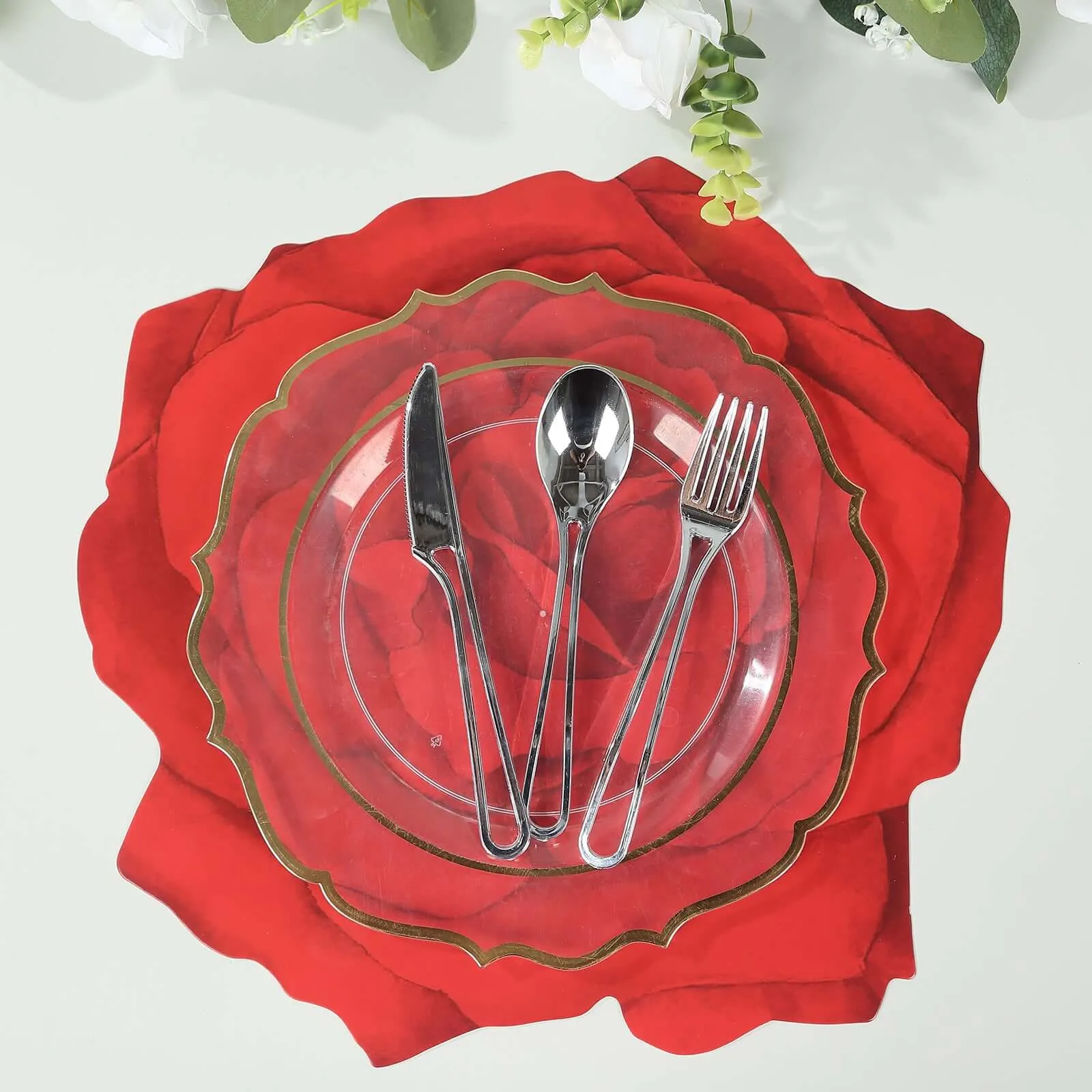 10 Pack Red Rose Flower Cardboard Paper Placemats, 14" Disposable Floral Table Mats - 400GSM