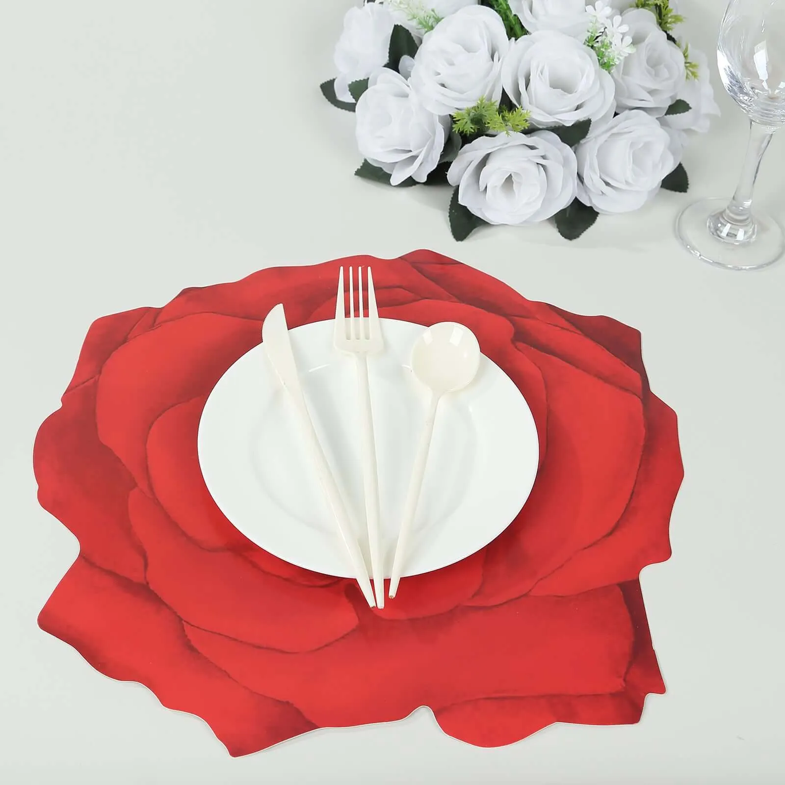 10 Pack Red Rose Flower Cardboard Paper Placemats, 14" Disposable Floral Table Mats - 400GSM