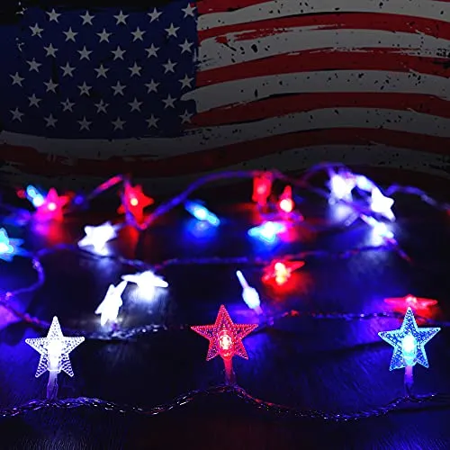 100 LED Star String Lights - Plug-in - Waterproof - Red & Blue & White - 1 Pack