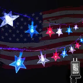 100 LED Star String Lights - Plug-in - Waterproof - Red & Blue & White - 1 Pack