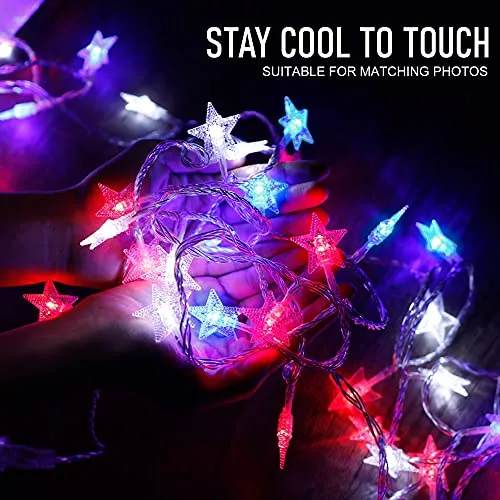 100 LED Star String Lights - Plug-in - Waterproof - Red & Blue & White - 1 Pack