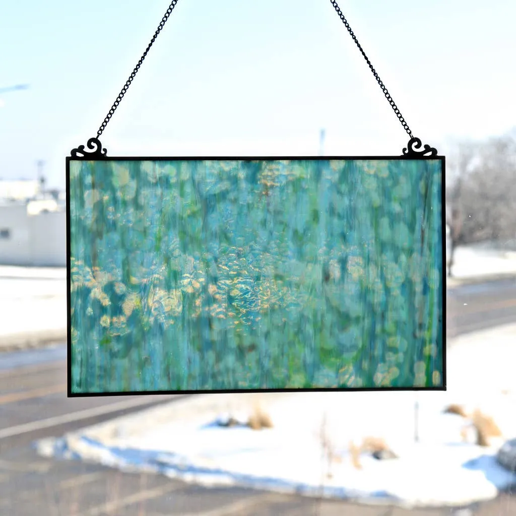 10.75"H Theo Blue Watercolor Stained Glass Window Panel