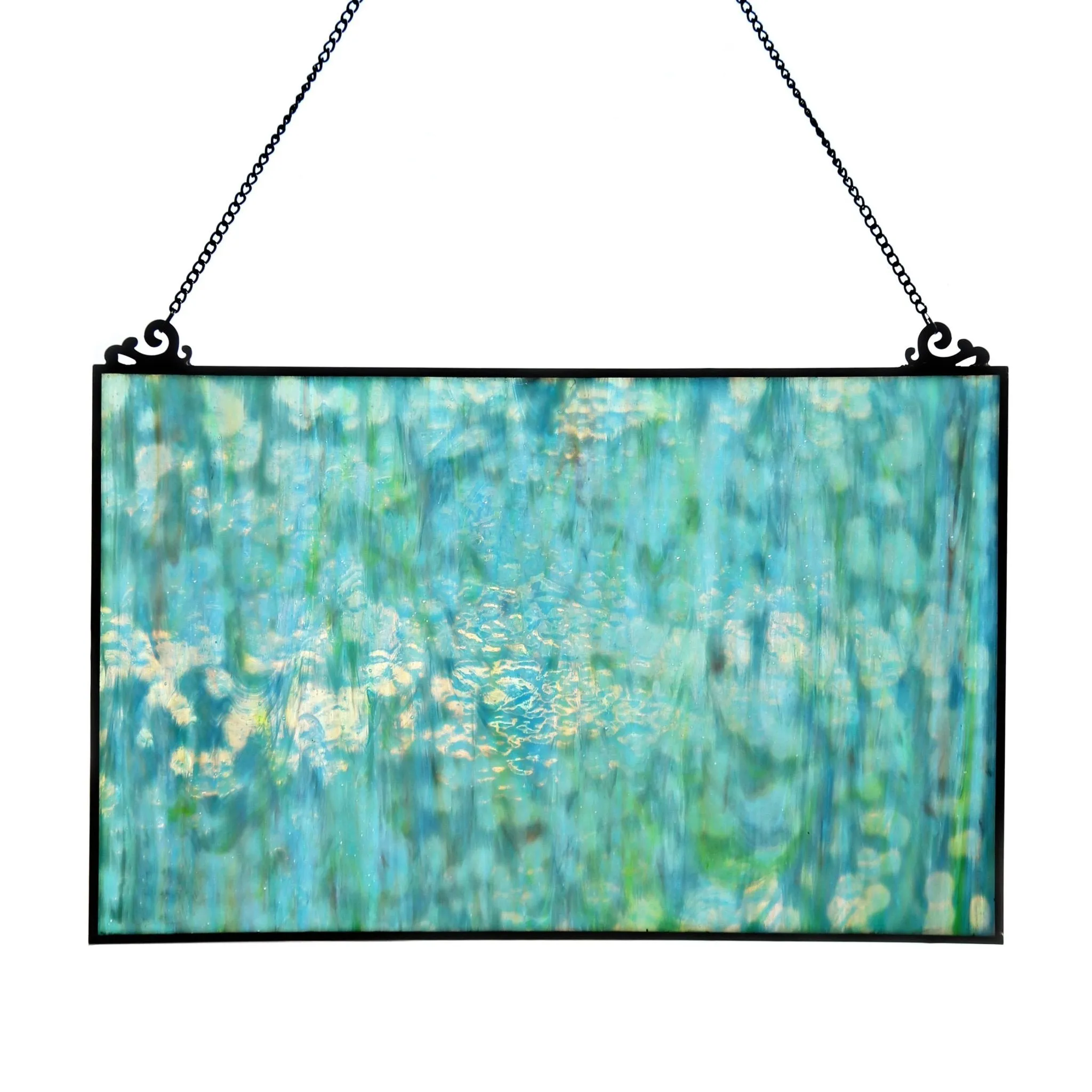 10.75"H Theo Blue Watercolor Stained Glass Window Panel