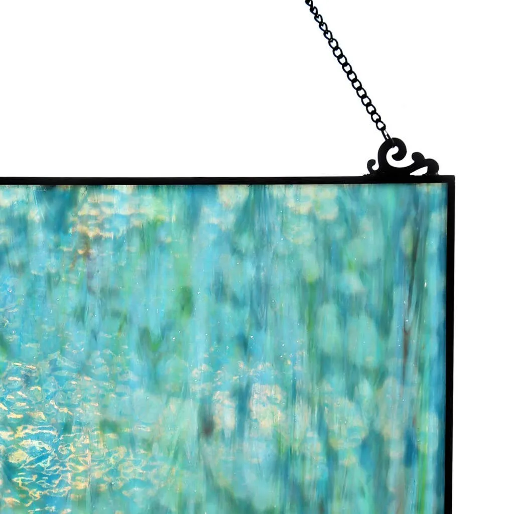 10.75"H Theo Blue Watercolor Stained Glass Window Panel
