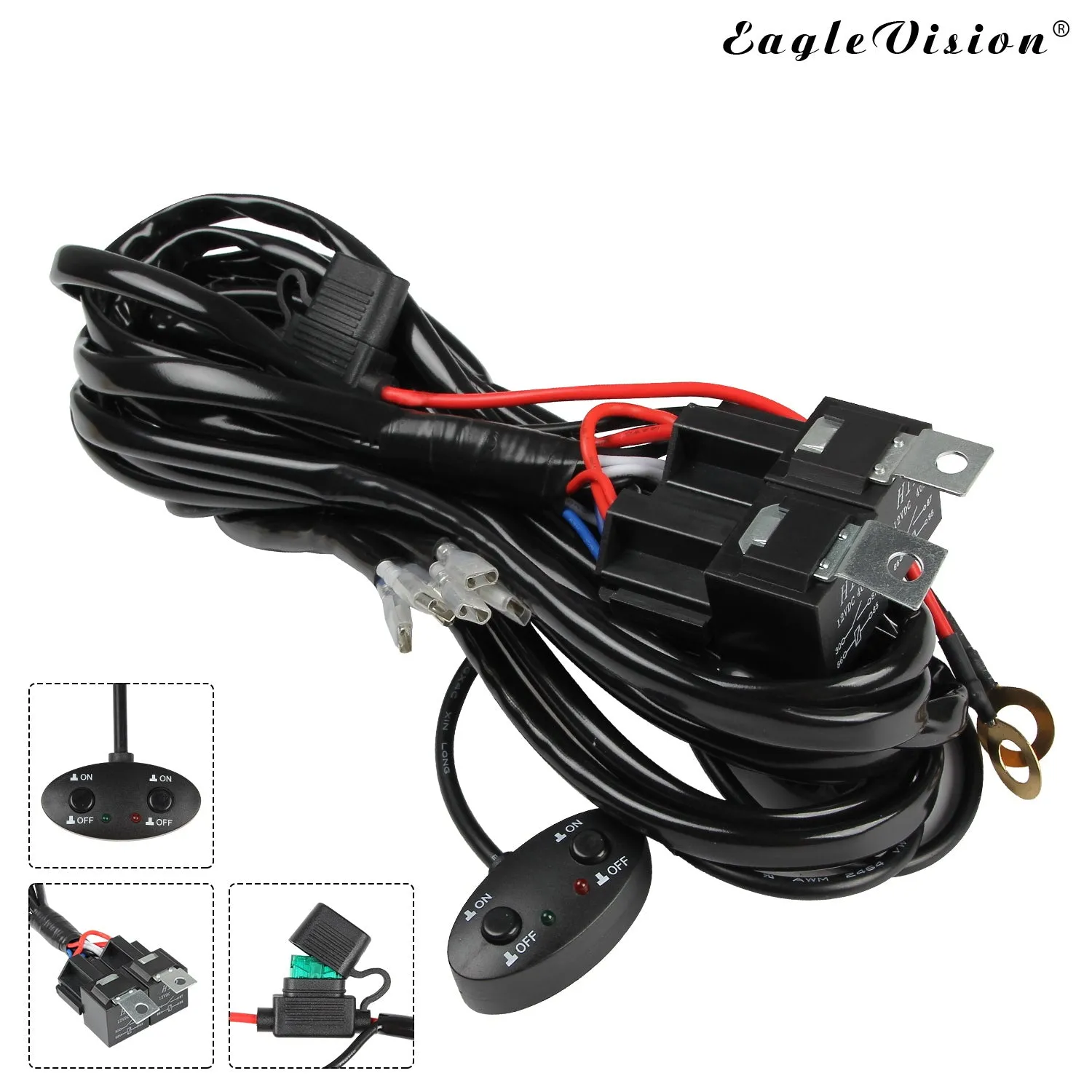14AWG 9-16V 300W LED Light Bar Wiring Harness With On/Off Relay