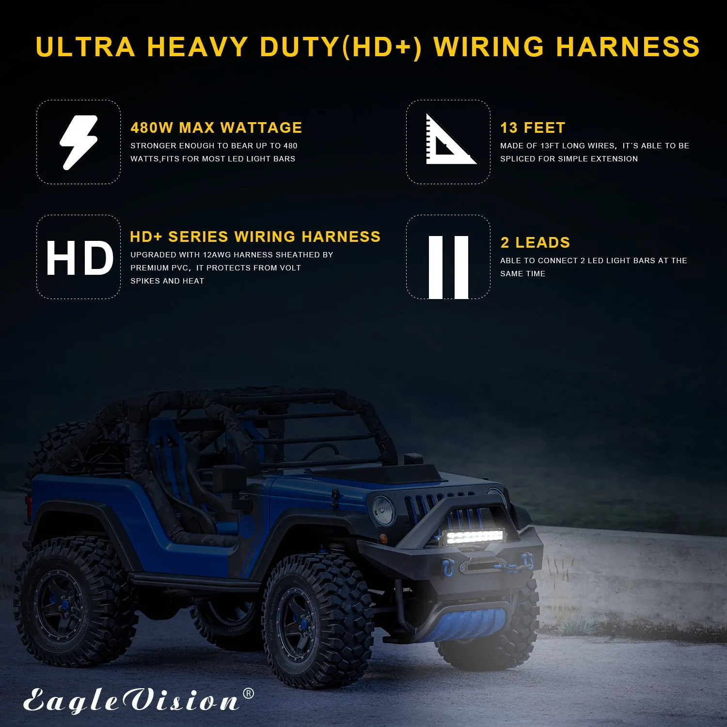 14AWG 9-16V 300W LED Light Bar Wiring Harness With On/Off Relay