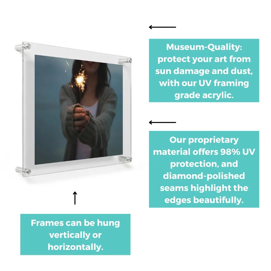 18x24" Photo Floating Acrylic Clear Picture Frame (Frame Size 21x27")