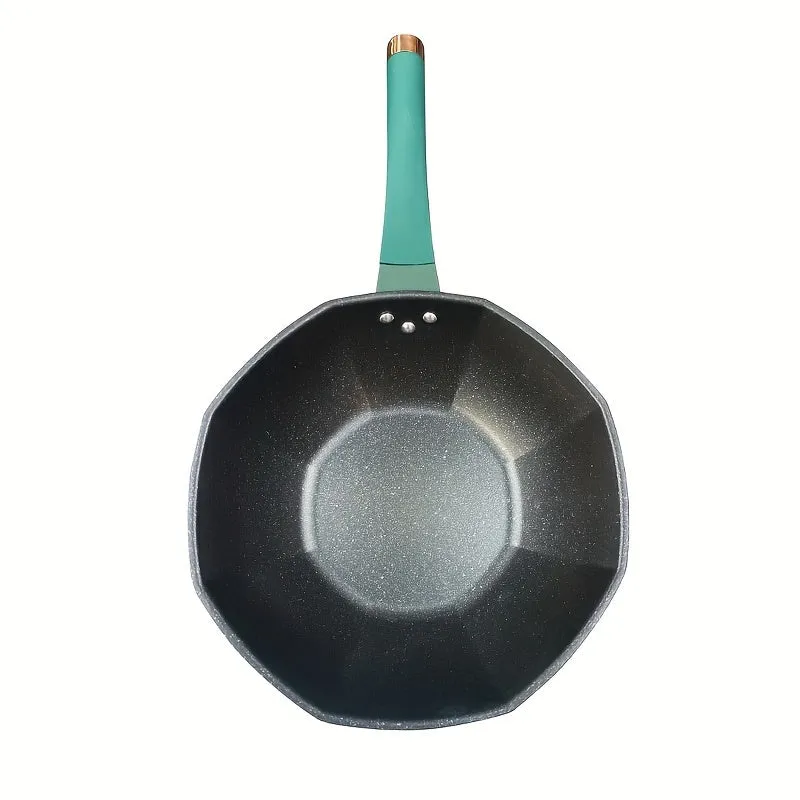 1pc 34CM Wheat Straw Stone Coated Non Stick Octagonal Frying Pan - Healthy Low-Oil Cooking, Flat Bottom for Even Heat, Induction & Gas Stove Compatible, Perfect for Household Kitchen Essentials