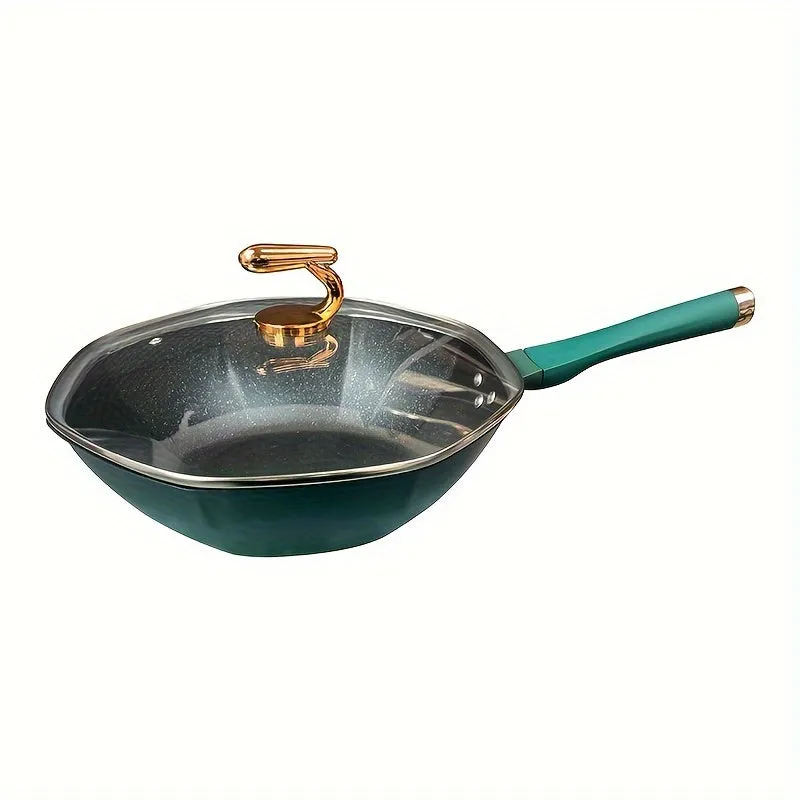 1pc 34CM Wheat Straw Stone Coated Non Stick Octagonal Frying Pan - Healthy Low-Oil Cooking, Flat Bottom for Even Heat, Induction & Gas Stove Compatible, Perfect for Household Kitchen Essentials