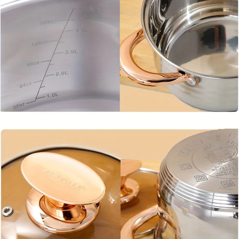 1pc High-End Stainless Steel Small Soup Pot - Saucepans for Cooking Pasta, Steak Sauce, Porridge, Ramen, Noodle, and Dessert - Double-Eared Stew Pot with Versatile Cooking Options