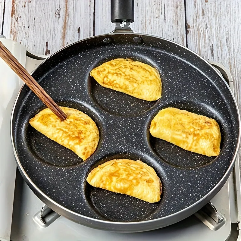 1pc Omelette Pan Mini Four Hole Flat Bottom Small Frying Pan, Breakfast Egg Dumplings Nonstick Pancake Frying Egg Mold, Kitchenware, Cookware