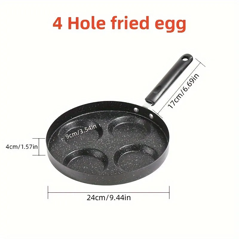 1pc Omelette Pan Mini Four Hole Flat Bottom Small Frying Pan, Breakfast Egg Dumplings Nonstick Pancake Frying Egg Mold, Kitchenware, Cookware