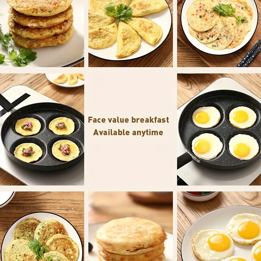 1pc Omelette Pan Mini Four Hole Flat Bottom Small Frying Pan, Breakfast Egg Dumplings Nonstick Pancake Frying Egg Mold, Kitchenware, Cookware