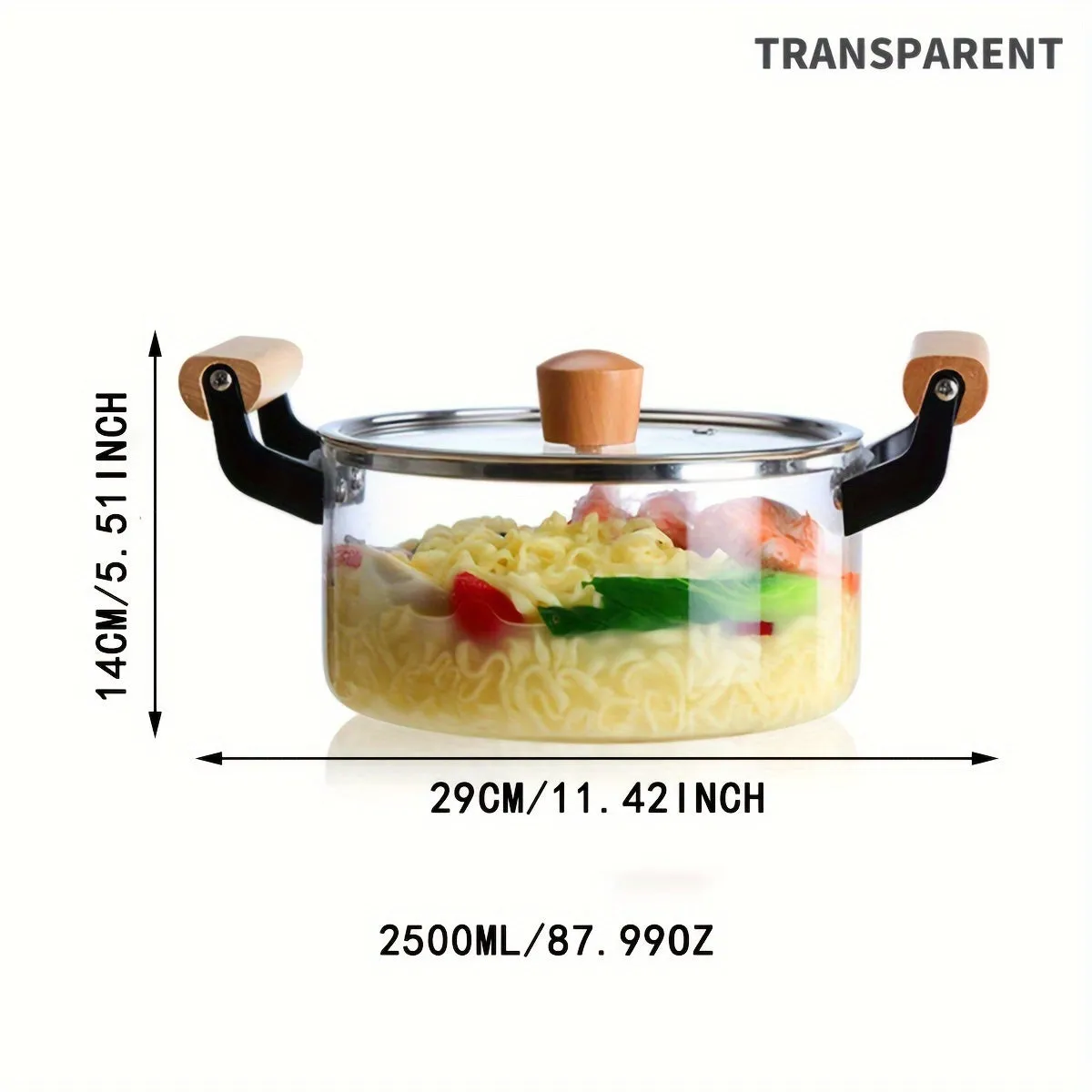 1pc Shatter-Resistant Glass Soup Pot - Ergonomic Wooden Handles, Thermal Resistant Cookware for Pasta, Noodles, Soup & More - Safe, Induction-Ready, Easy Clean, Stylish Kitchen Essential