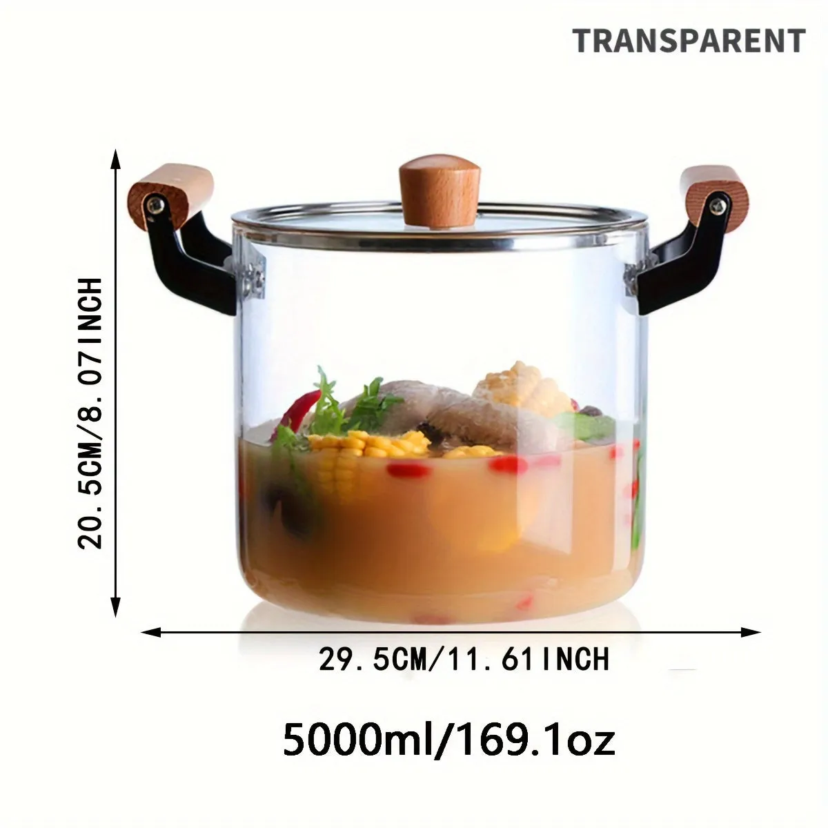 1pc Shatter-Resistant Glass Soup Pot - Ergonomic Wooden Handles, Thermal Resistant Cookware for Pasta, Noodles, Soup & More - Safe, Induction-Ready, Easy Clean, Stylish Kitchen Essential