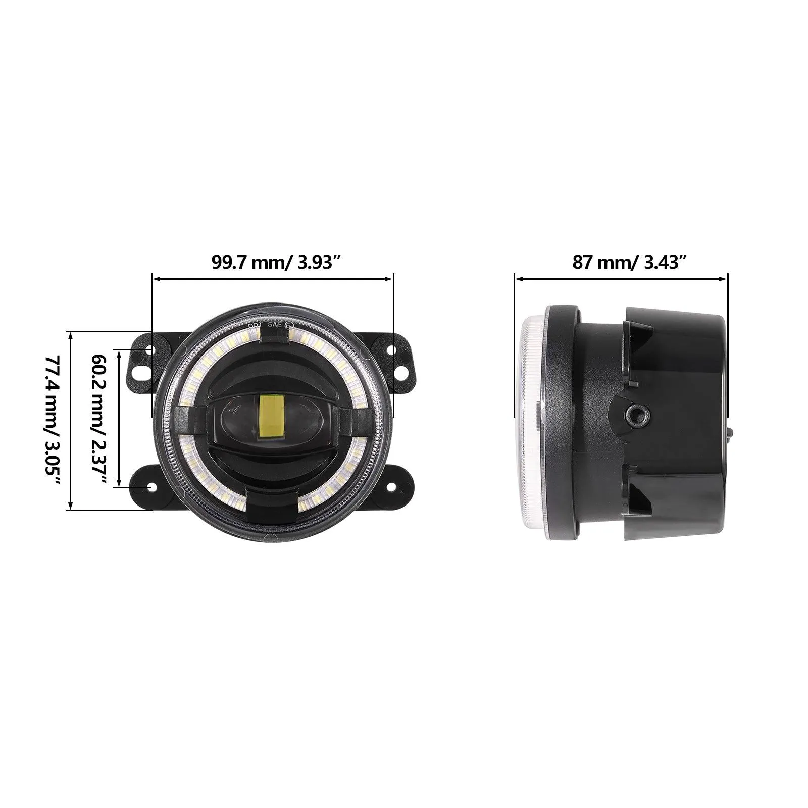 (2pcs/set) 4" 60W LED Fog Lights with White Halo Ring DRL for Jeep Wrangler JK/ Jeep Grand Cherokee/ Dodge