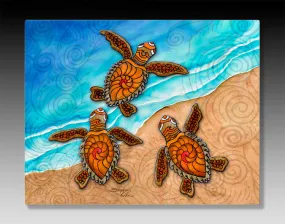 3 Baby Turtles Aluminum Wall Art
