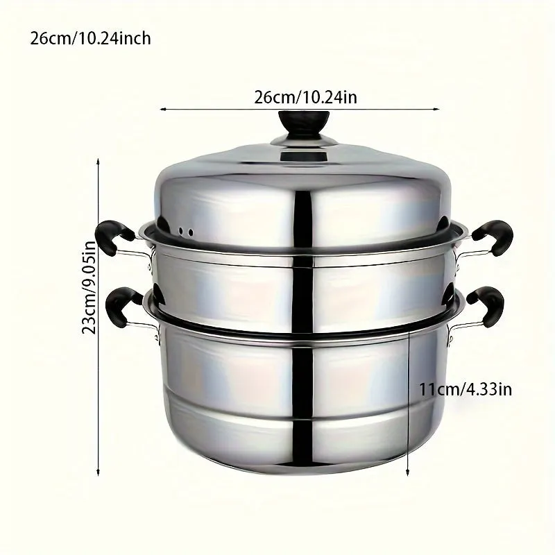 3-Tier Stainless Steel Steamer Set with Lid - Versatile Cooking Pot for Vegetables, Dumplings & Soups - Compatible with Induction & Gas Stoves