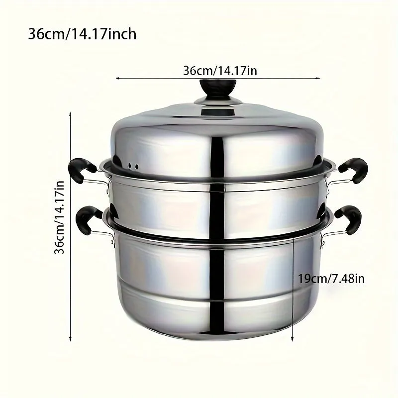 3-Tier Stainless Steel Steamer Set with Lid - Versatile Cooking Pot for Vegetables, Dumplings & Soups - Compatible with Induction & Gas Stoves