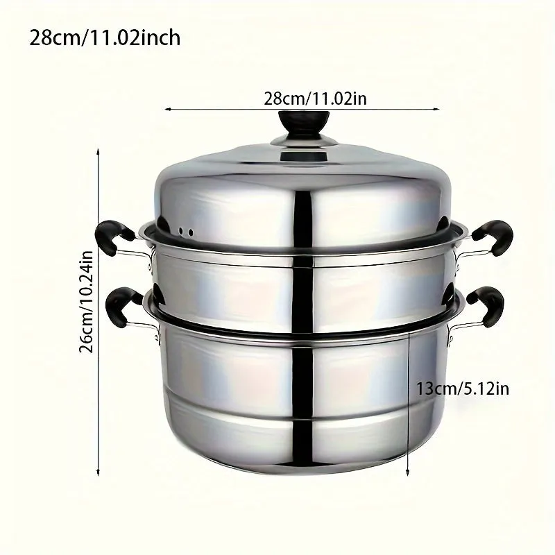 3-Tier Stainless Steel Steamer Set with Lid - Versatile Cooking Pot for Vegetables, Dumplings & Soups - Compatible with Induction & Gas Stoves