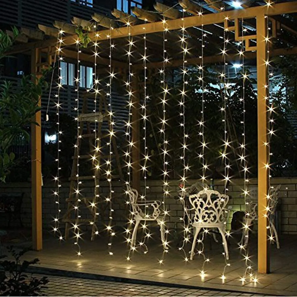 300 LED Warm White Window Curtain String Light Wall Decoration
