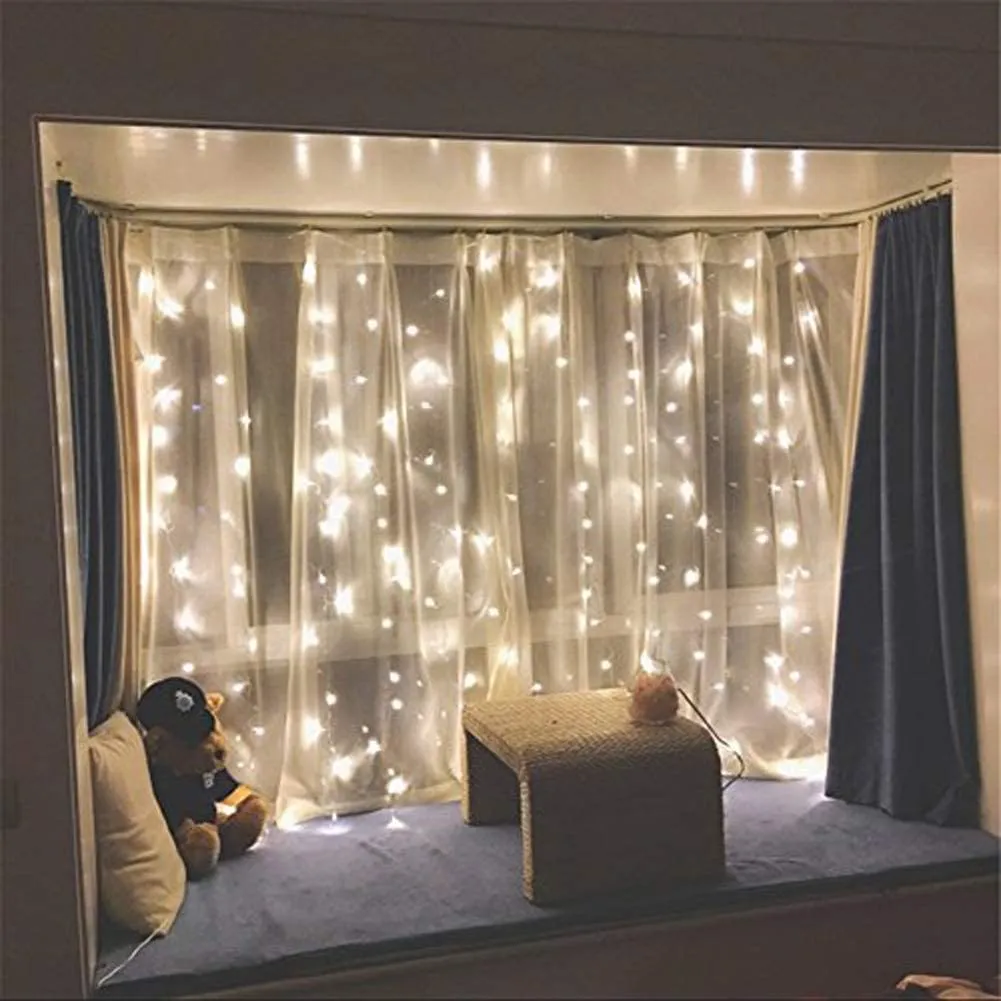 300 LED Warm White Window Curtain String Light Wall Decoration