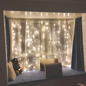300 LED Warm White Window Curtain String Light Wall Decoration