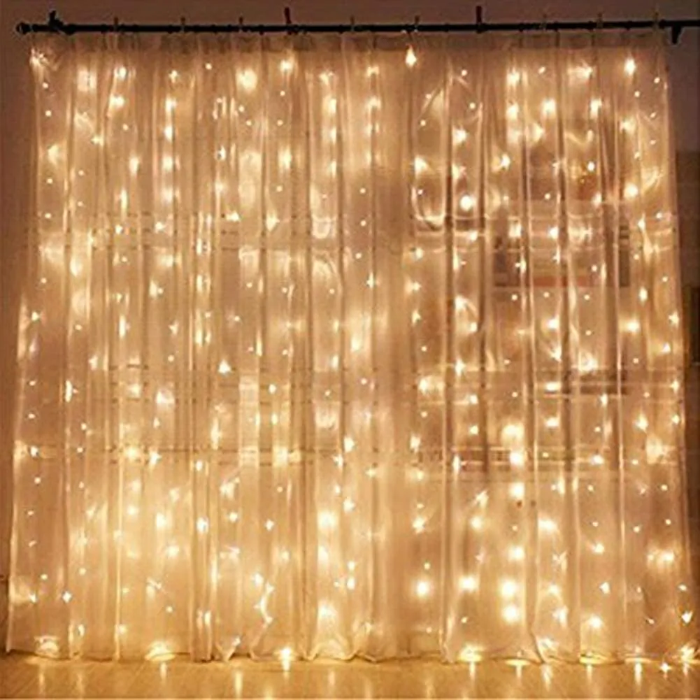 300 LED Warm White Window Curtain String Light Wall Decoration