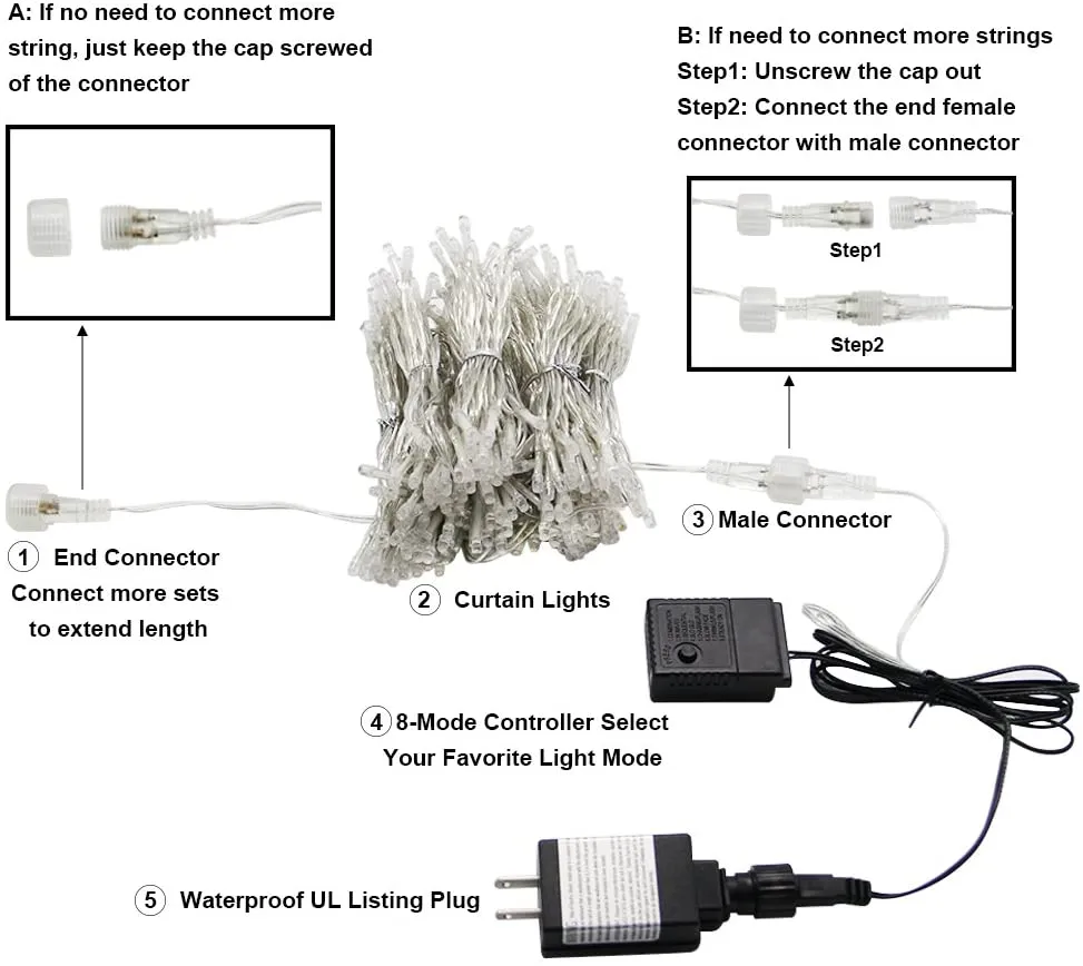 300 LED Warm White Window Curtain String Light Wall Decoration