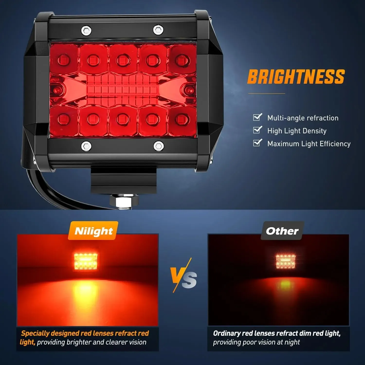 4 Inch 60W 171LM Triple Row Spot Flood Red Led Pods (Pair)