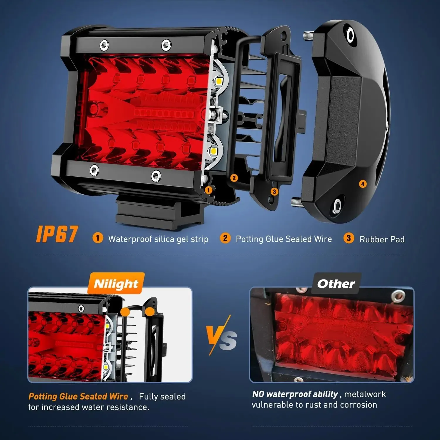 4 Inch 60W 171LM Triple Row Spot Flood Red Led Pods (Pair)
