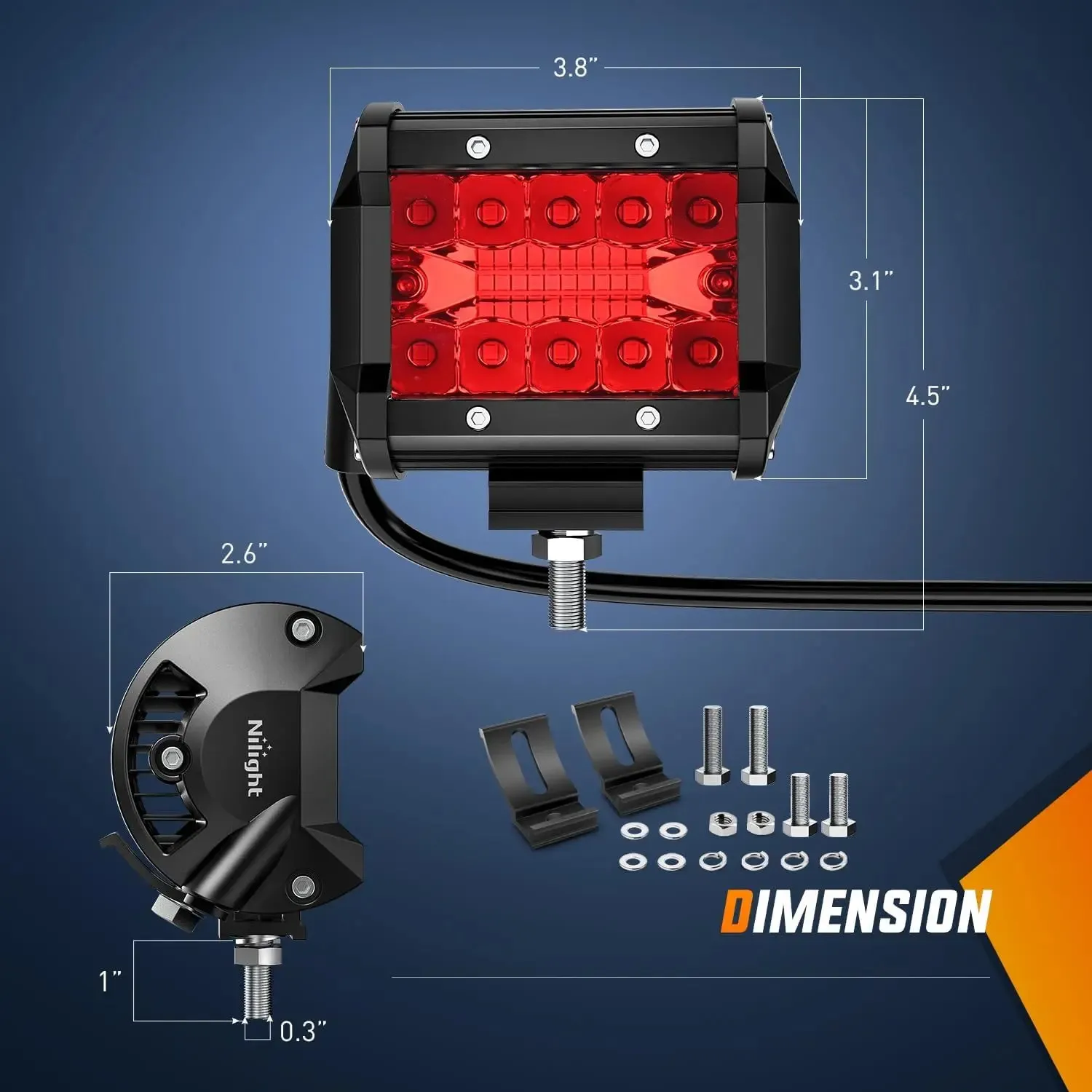 4 Inch 60W 171LM Triple Row Spot Flood Red Led Pods (Pair)