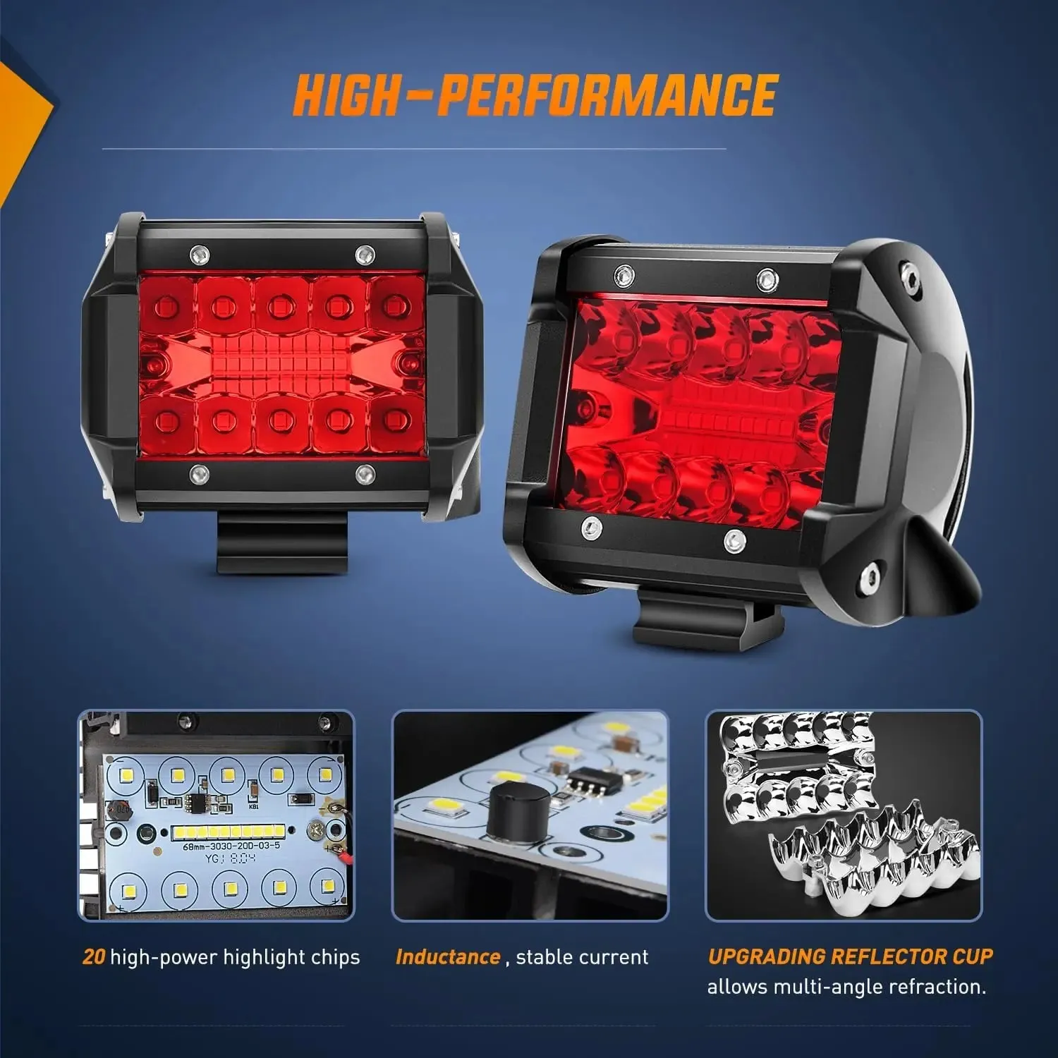 4 Inch 60W 171LM Triple Row Spot Flood Red Led Pods (Pair)