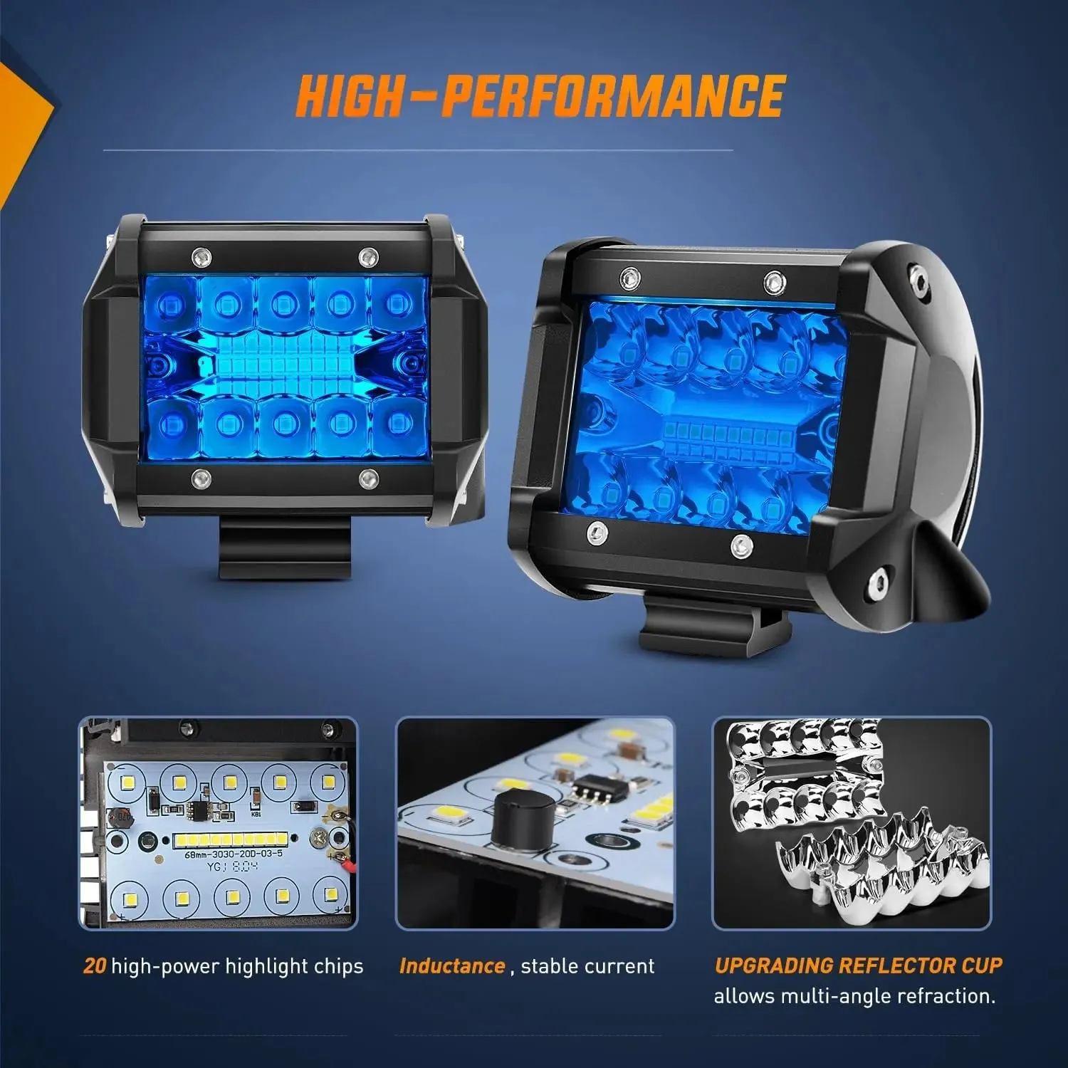 4 Inch 60W 366LM Triple Row Spot Blue Led Pods (Pair)