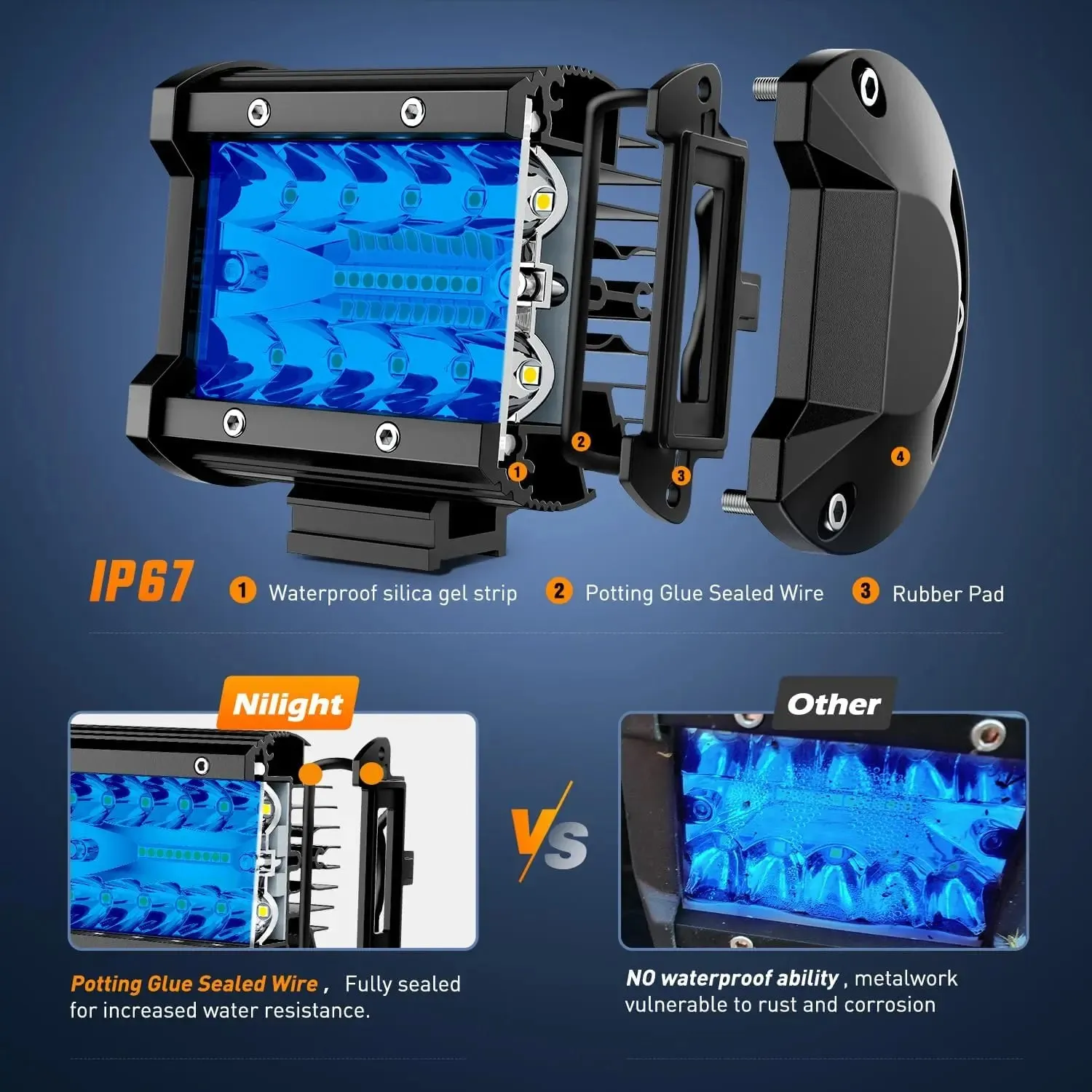 4 Inch 60W 366LM Triple Row Spot Blue Led Pods (Pair)