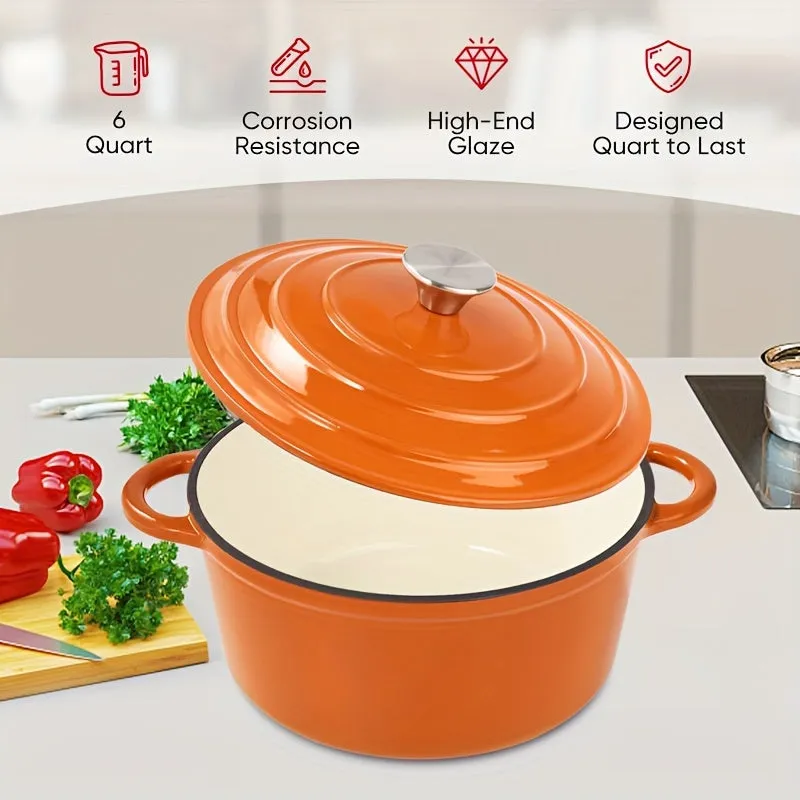 4.5 Quart Large Capacity Enameled Cast Iron Dutch Oven Pot - Heavy-Duty, Oven Safe Up To 500°F, Non-Stick, Pre-Seasoned Cookware - Ideal For Bread Baking, Slow Cooking, Braising, Roasting, Frying, Boiling, and More