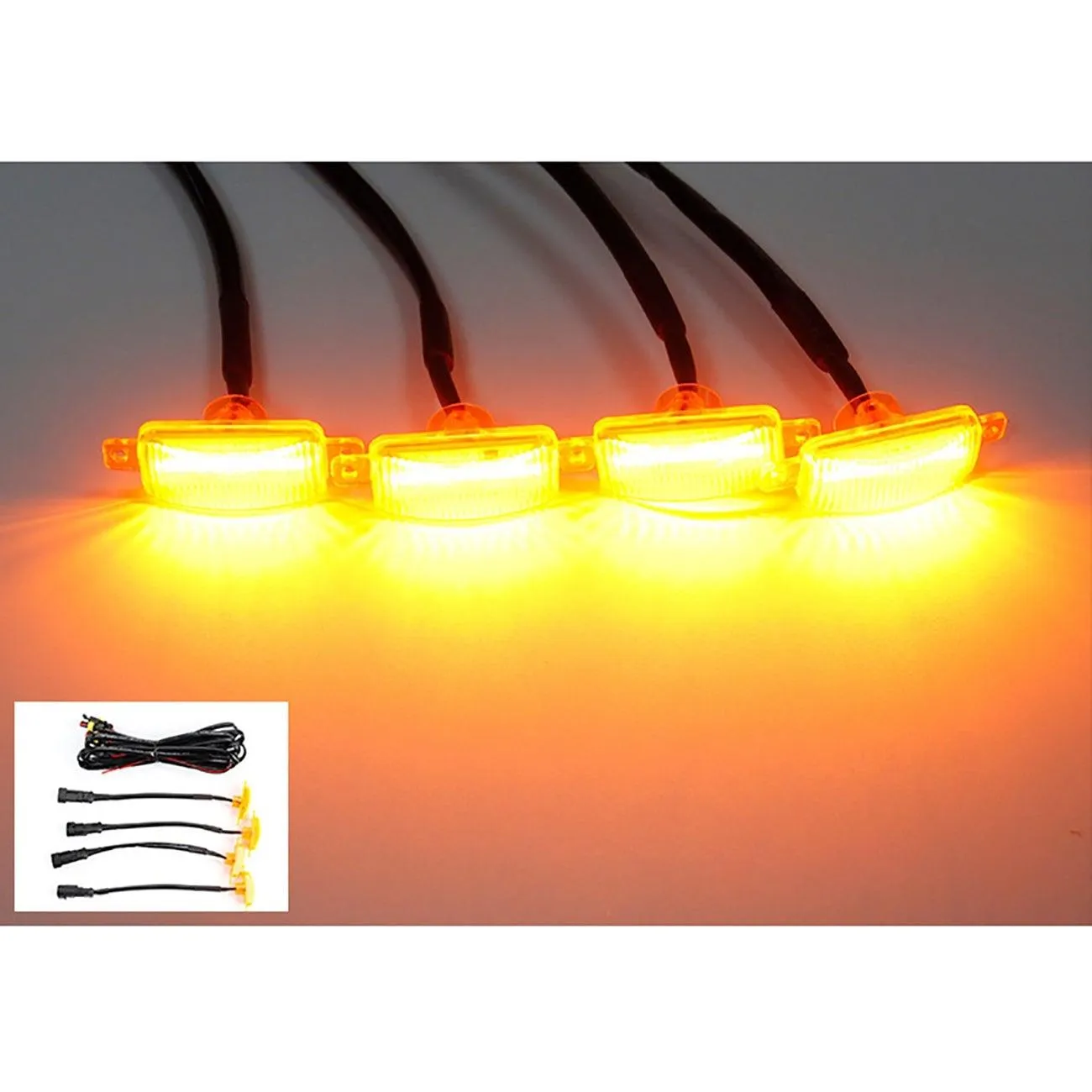 (4pcs/set) LED Front Hood Grille Lights Raptor Style Amber Light Fit for Pickup Truck Off-Road SUV (Amber Shell/ Smoked Shell)