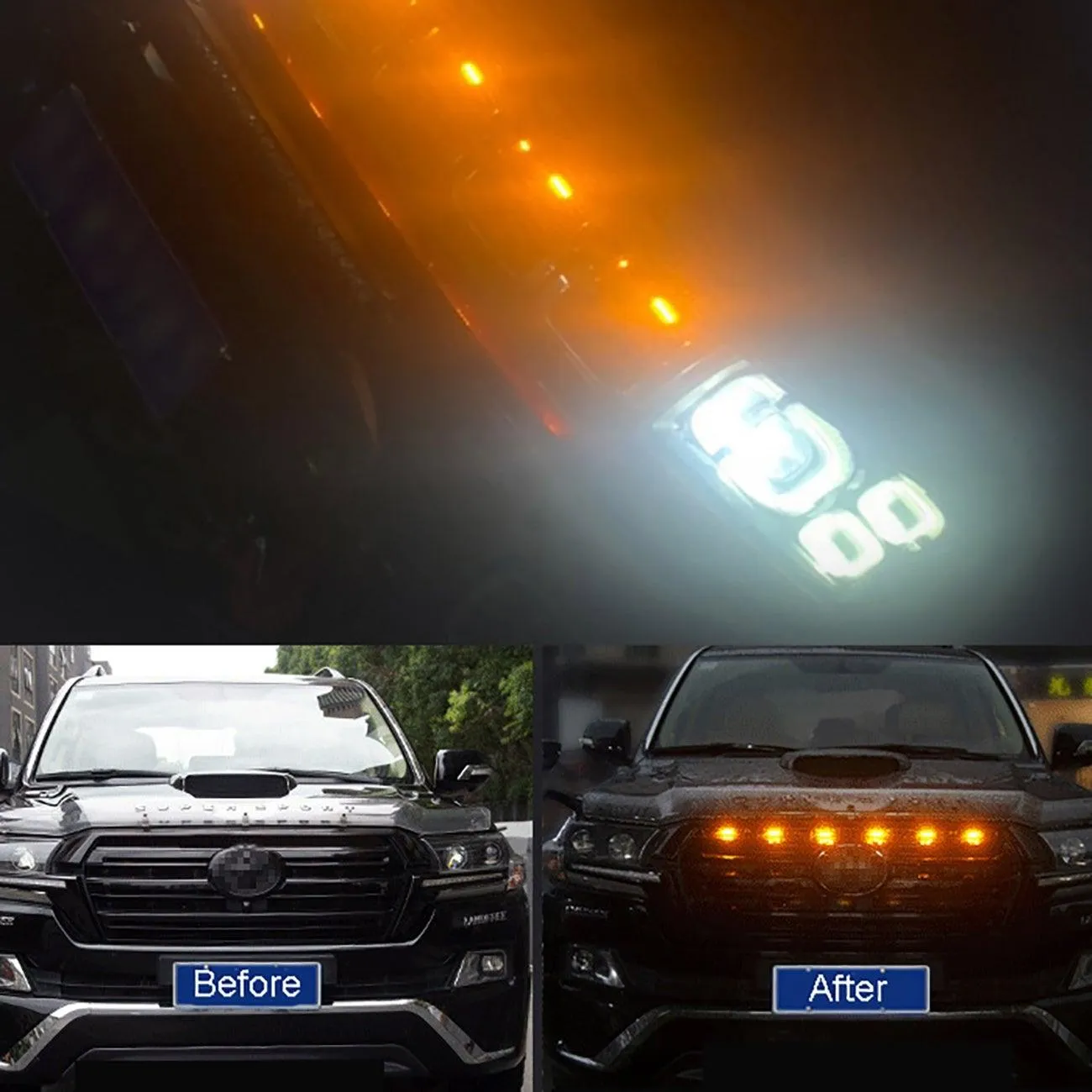 (4pcs/set) LED Front Hood Grille Lights Raptor Style Amber Light Fit for Pickup Truck Off-Road SUV (Amber Shell/ Smoked Shell)