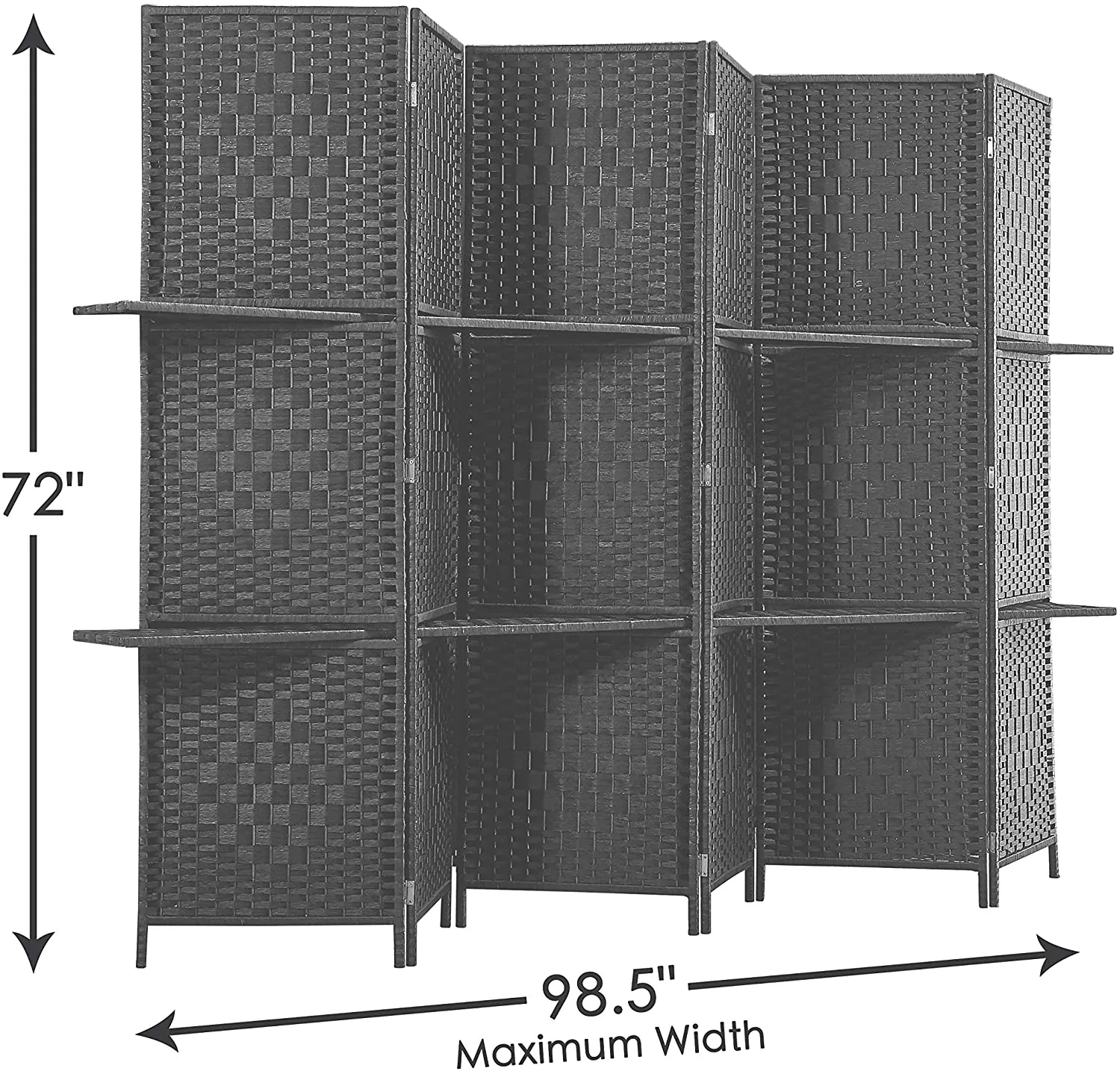 6 ft Tall Extra Wide 6 Panels Room Divider Folding Screen 2 Display Shelves